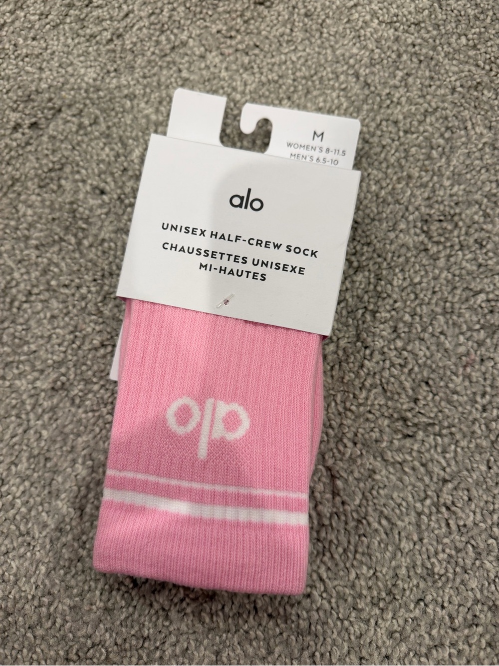 Alo Yoga Uni-sex half-crew socks Sweet Pink / White Size Medium